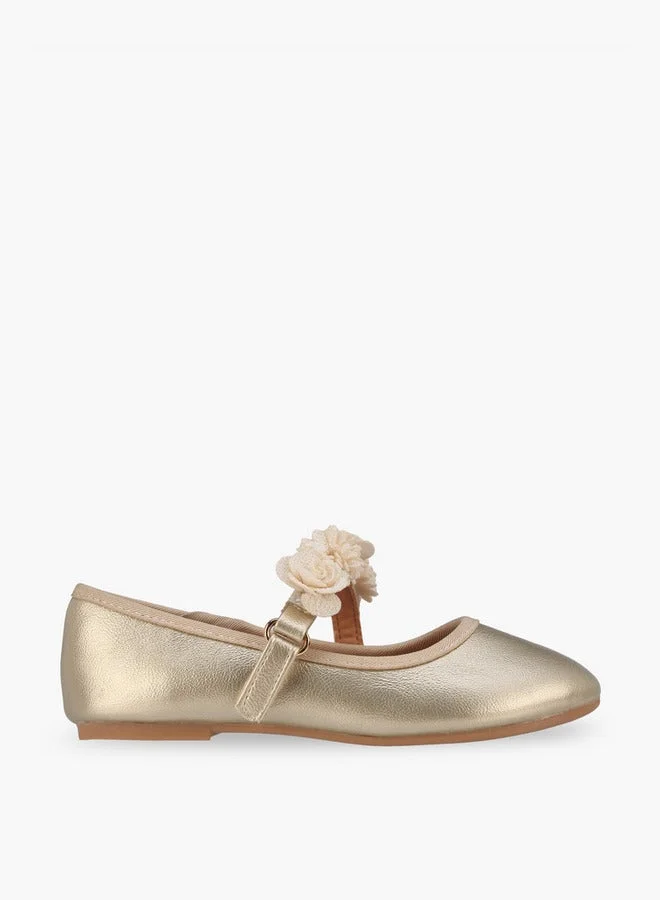 Flora Bella By Shoexpress Girls Floral Embellished Hook & Loop Ballerina Shoes